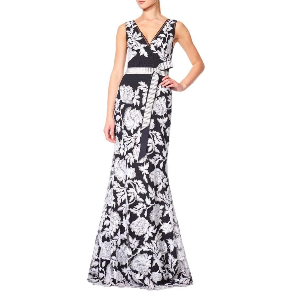 Tadashi Shoji Sentei Gown Ivory Black Embroidered Floral Formal Dress 20Q READ - Picture 3 of 16